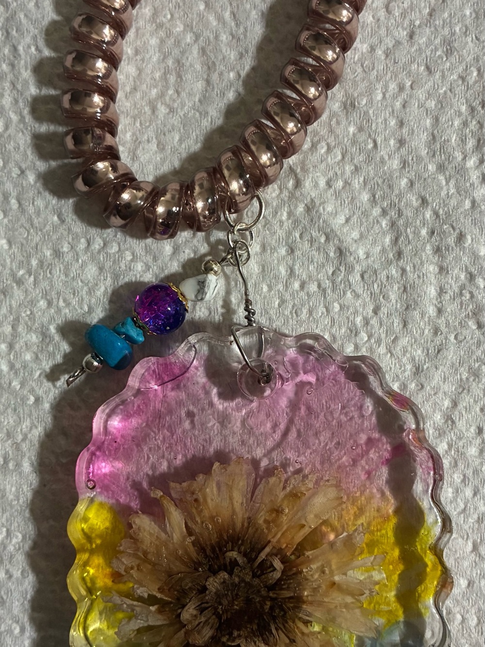 Handmade Pink & Yellow Resin Flower Pendant wristlet - Women Jewelry